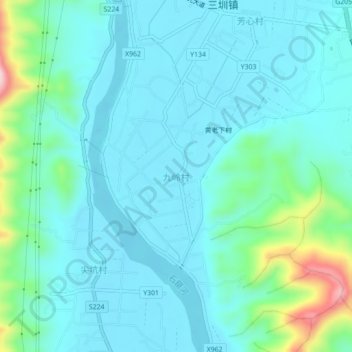 九岭村地形图、海拔、地势