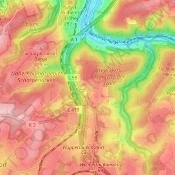 Werbsiepen地形图、海拔、地势