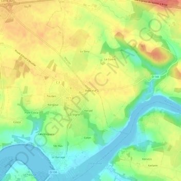 Belle Vue地形图、海拔、地势