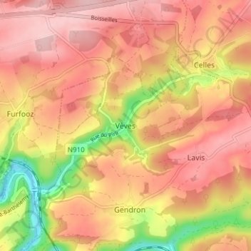 Vêves地形图、海拔、地势