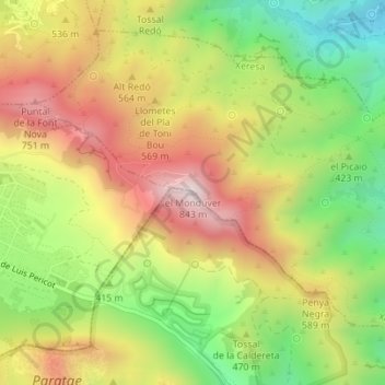 el Mondúver地形图、海拔、地势