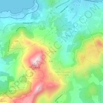 Occiglioni地形图、海拔、地势