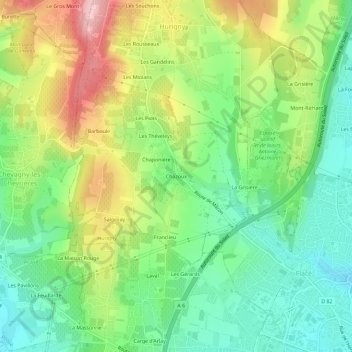 Chazoux地形图、海拔、地势