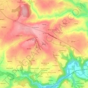 Kervao地形图、海拔、地势