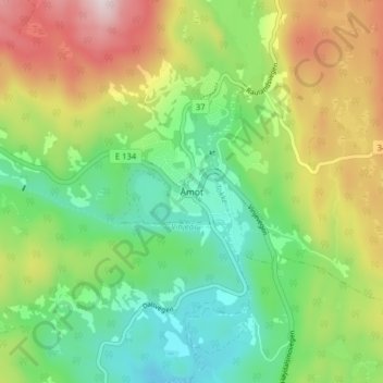 Åmot地形图、海拔、地势