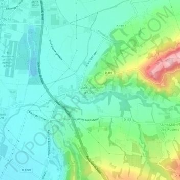 Saint-Romain d'Albon地形图、海拔、地势