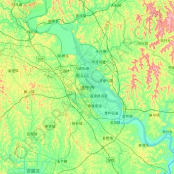 遂宁市地形图、海拔、地势