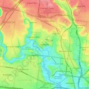 Aberfeldie地形图、海拔、地势