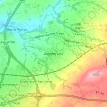 Gregson Lane地形图、海拔、地势