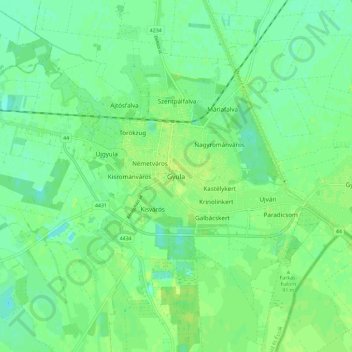 Gyula地形图、海拔、地势
