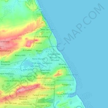 Caleta Olivia地形图、海拔、地势