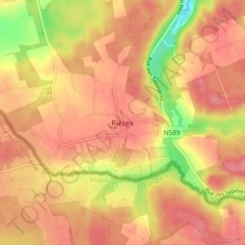 Rièzes地形图、海拔、地势