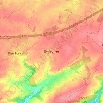 Bodegnée地形图、海拔、地势