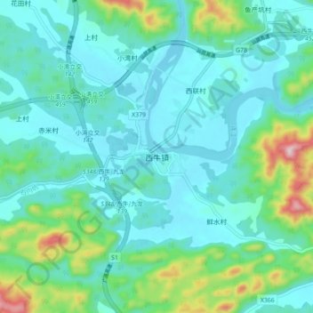 西牛镇地形图、海拔、地势