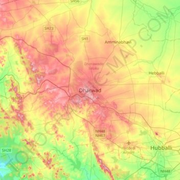 Dharwad地形图、海拔、地势