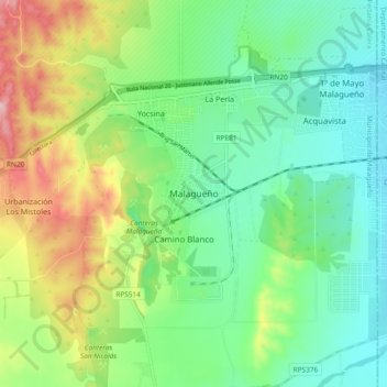 Malagueño地形图、海拔、地势