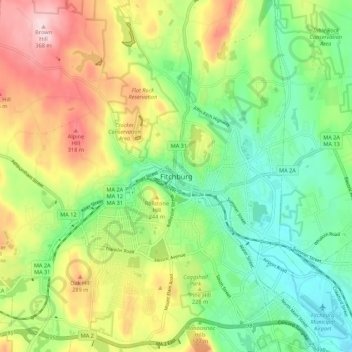 Fitchburg地形图、海拔、地势