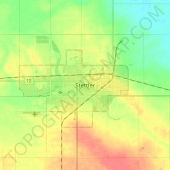 Stettler地形图、海拔、地势