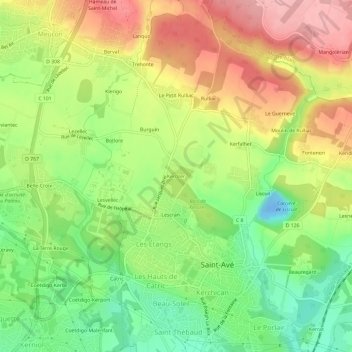 Kerozer地形图、海拔、地势
