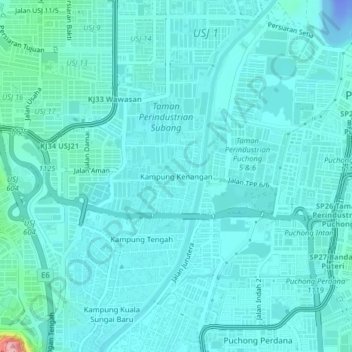 Kampung Kenangan地形图、海拔、地势