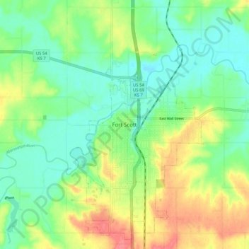 Fort Scott地形图、海拔、地势