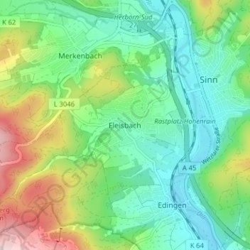 Fleisbach地形图、海拔、地势