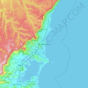 Wollongong地形图、海拔、地势