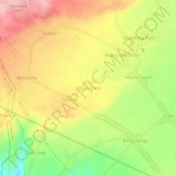 Altura Bata地形图、海拔、地势
