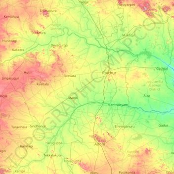 Raichur地形图、海拔、地势