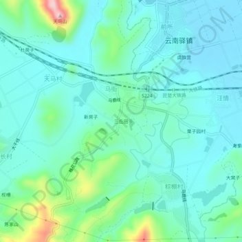 三丘田地形图、海拔、地势