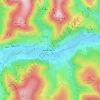 Walkerburn地形图、海拔、地势