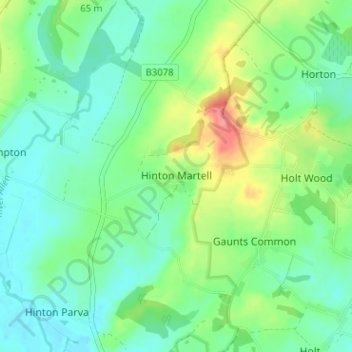 Hinton Martell地形图、海拔、地势