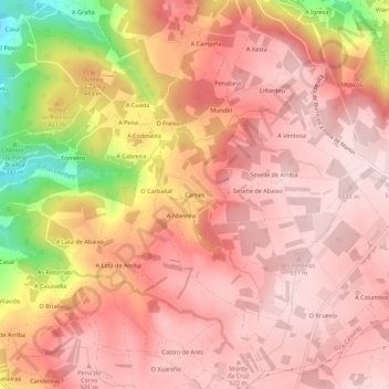 Carnes地形图、海拔、地势
