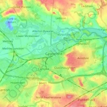 Castleford地形图、海拔、地势