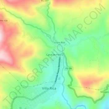Canal de Piedra地形图、海拔、地势