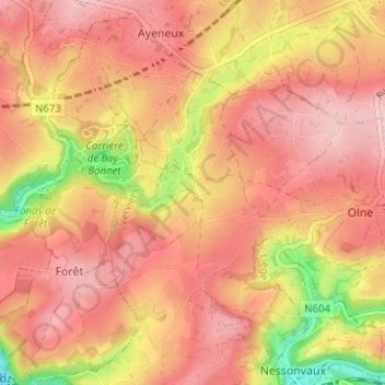 Saint-Hadelin地形图、海拔、地势