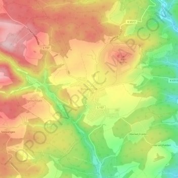 Birkendorf地形图、海拔、地势