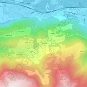 Le Bourgeal地形图、海拔、地势