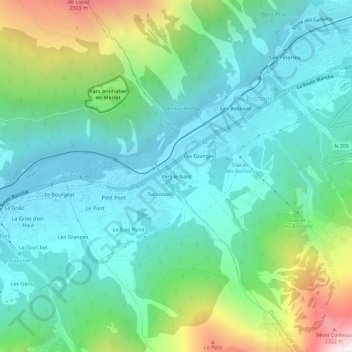 Vers le Nant地形图、海拔、地势