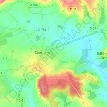 Les Aubey地形图、海拔、地势