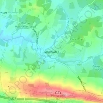 Southwick地形图、海拔、地势