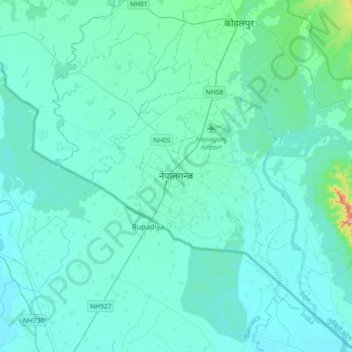 Nepalgunj地形图、海拔、地势