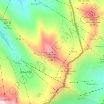 Pointe de Vorlaz地形图、海拔、地势