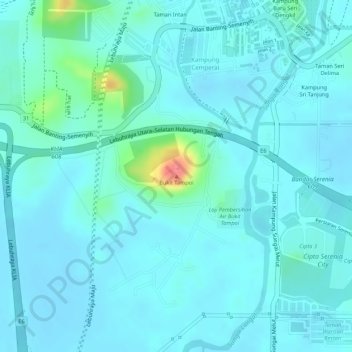 Bukit Tampoi地形图、海拔、地势