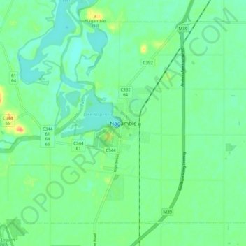 Nagambie地形图、海拔、地势