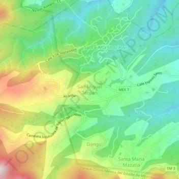 San Miguel Tecpan地形图、海拔、地势