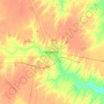 Pergamino地形图、海拔、地势