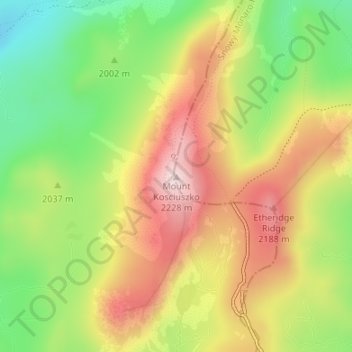 Mount Kosciuszko地形图、海拔、地势