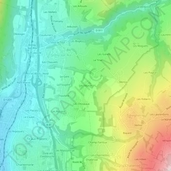 Les Fillards地形图、海拔、地势