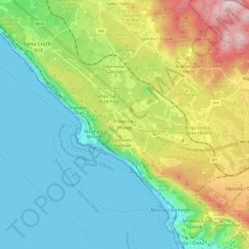Prosecco / Prosek地形图、海拔、地势